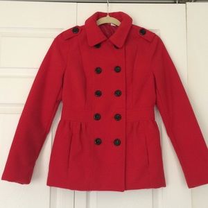 H&M Divided Red Peacoat Jacket